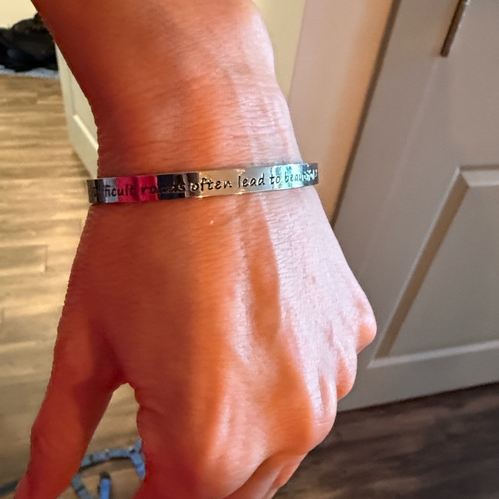 Silver Bangle Bracelet - Difficult roads often lead to beautiful destinations